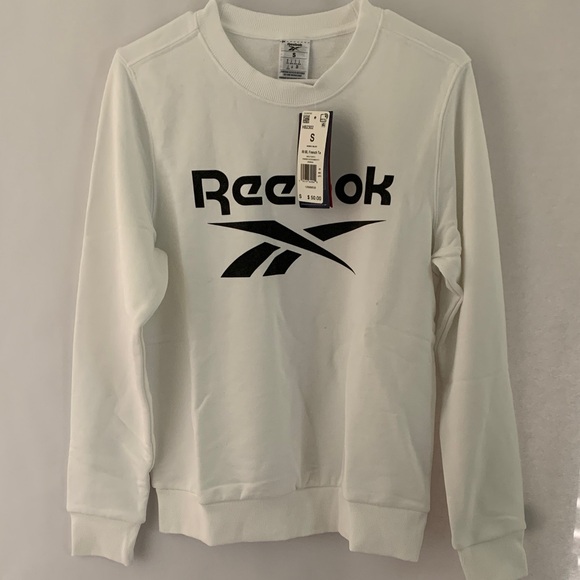 Reebok Tops - Women’s Reebok White Sweatshirt with Black Logo. Sz S NWT